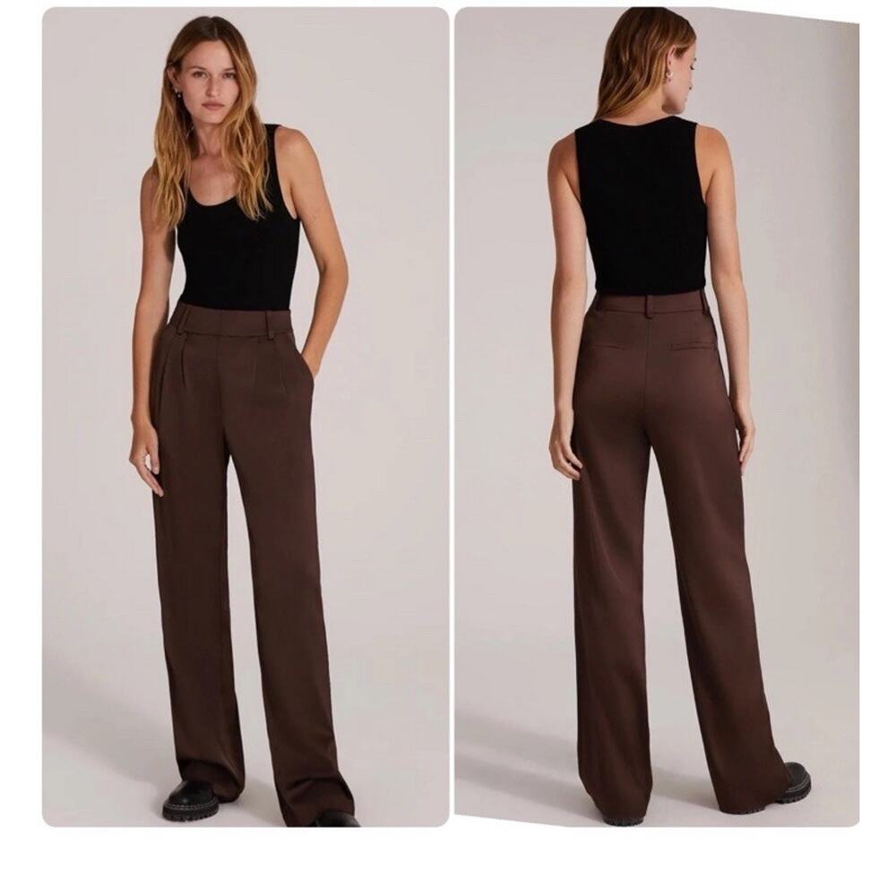Favorite Daughter The Favorite Satin Wide‎ Leg Pant Coffee Brown 10 Revolve $268